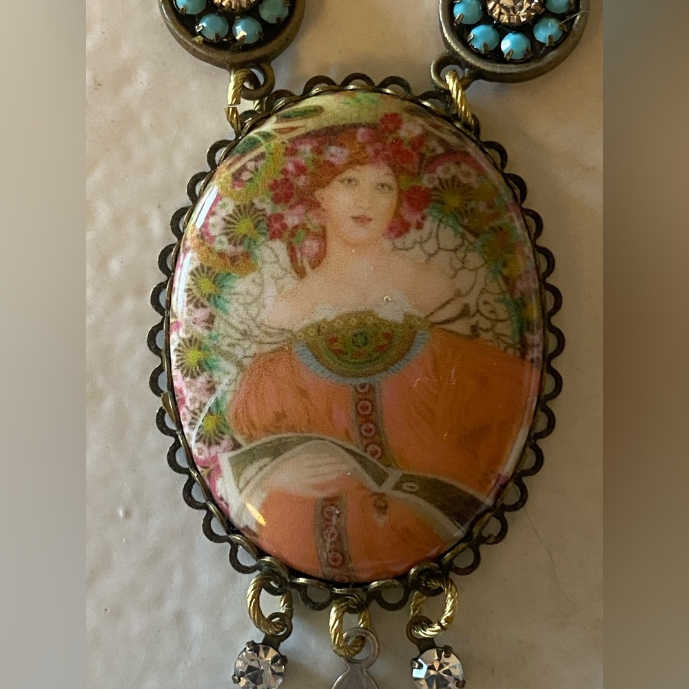 Vintage Brass Lady Pendant Necklace